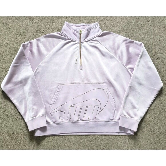 Nike Icon Clash Women's Sweatshirt Cropped Pink Gold Logo Size L  Shiny Front - Picture 1 of 9